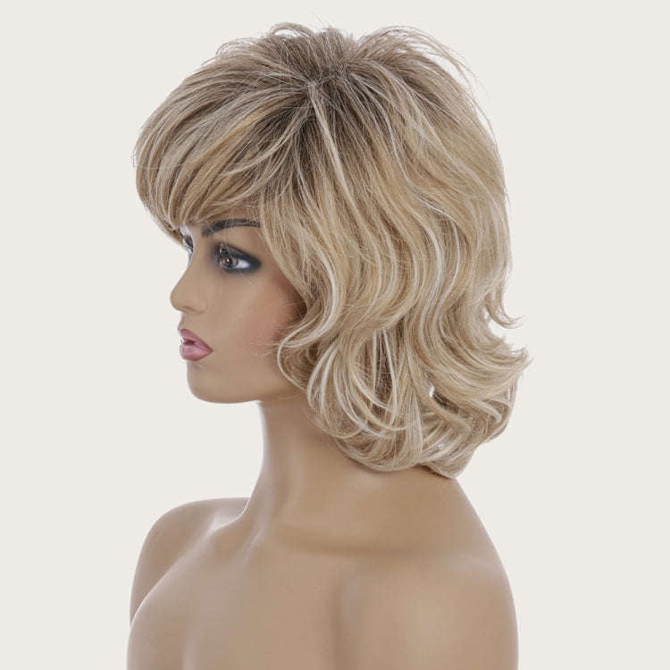 Wig-450 Gold Ladies Short Curly Hair High Temperature Silk Chemical Fiber Wig Headgear
