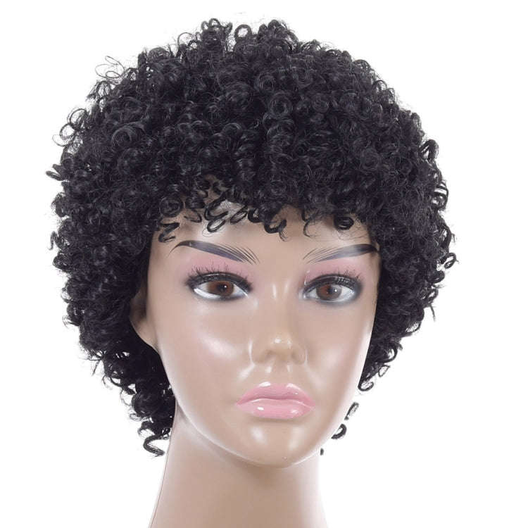 WIG-T003 Ladies High Temperature Silk Short Curly Wig Elastic Mesh Headgear(Black)