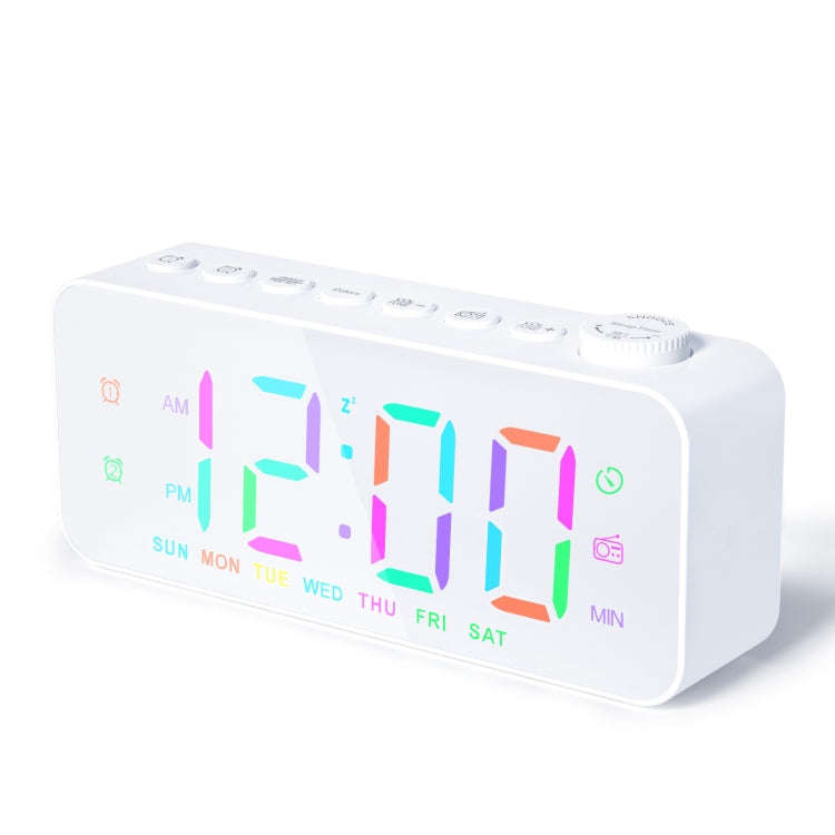RGB Color Changing LED Digital Alarm Clock with FM Radio Built-in 8 Natural Music(White)