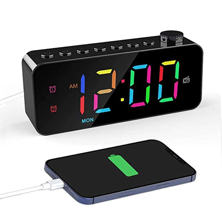 RGB Color Changing LED Digital Alarm Clock with FM Radio Built-in 8 Natural Music(Black)
