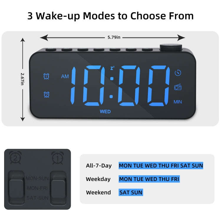 RGB Color Changing LED Digital Alarm Clock with FM Radio Built-in 8 Natural Music(Black)