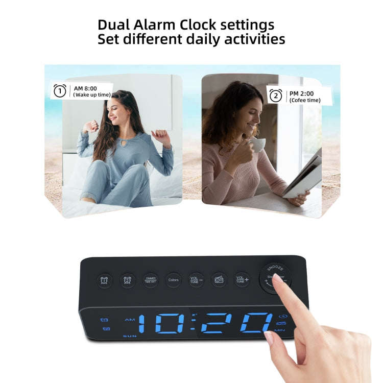 RGB Color Changing LED Digital Alarm Clock with FM Radio Built-in 8 Natural Music(Black)