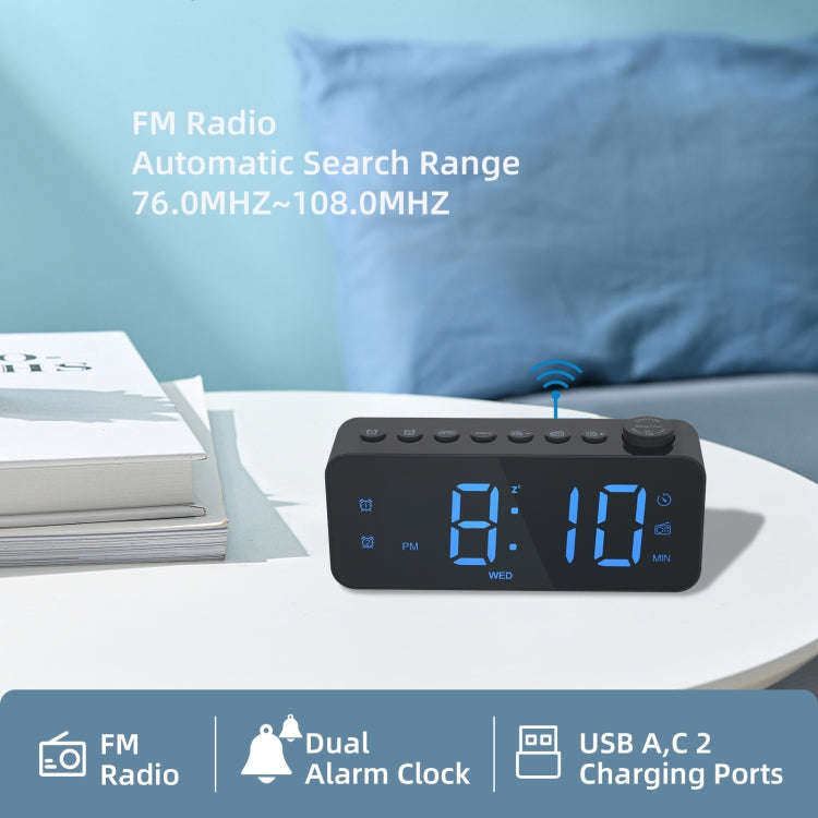 RGB Color Changing LED Digital Alarm Clock with FM Radio Built-in 8 Natural Music(White)