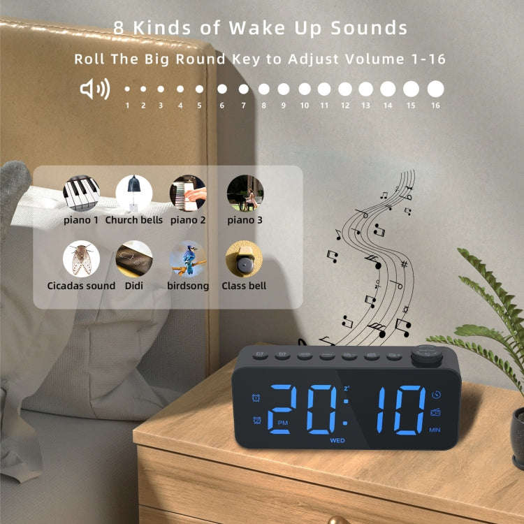 RGB Color Changing LED Digital Alarm Clock with FM Radio Built-in 8 Natural Music(Black)