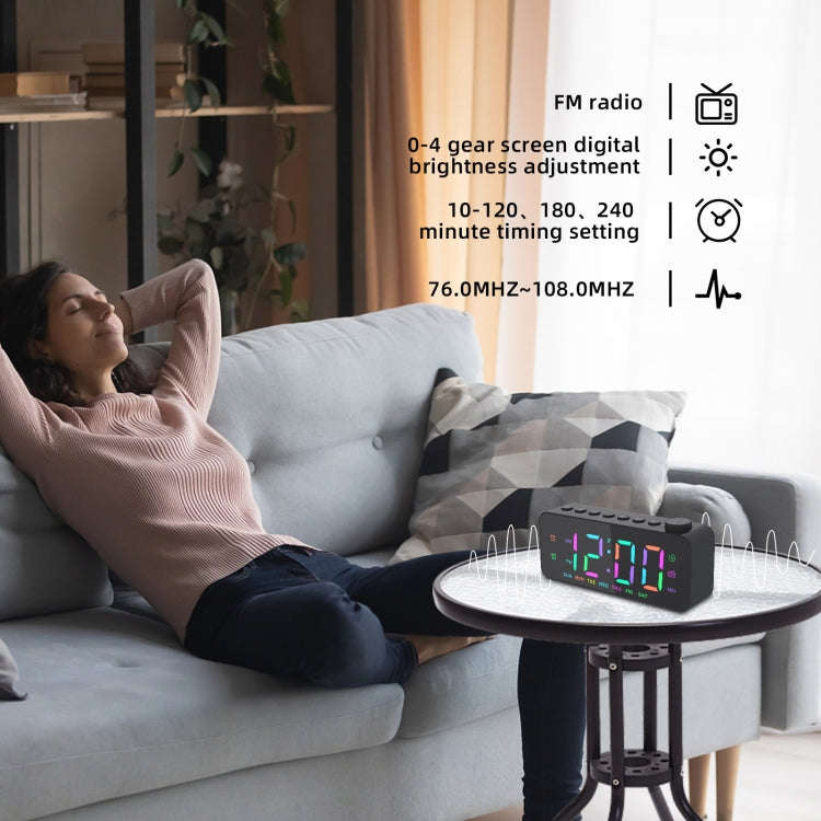 RGB Color Changing LED Digital Alarm Clock with FM Radio Built-in 8 Natural Music(Black)