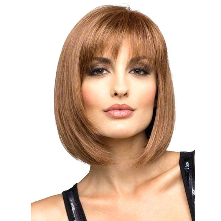 Wig-435A Brown Ladies High Temperature Silk Short Wig Chemical Fiber Headgear
