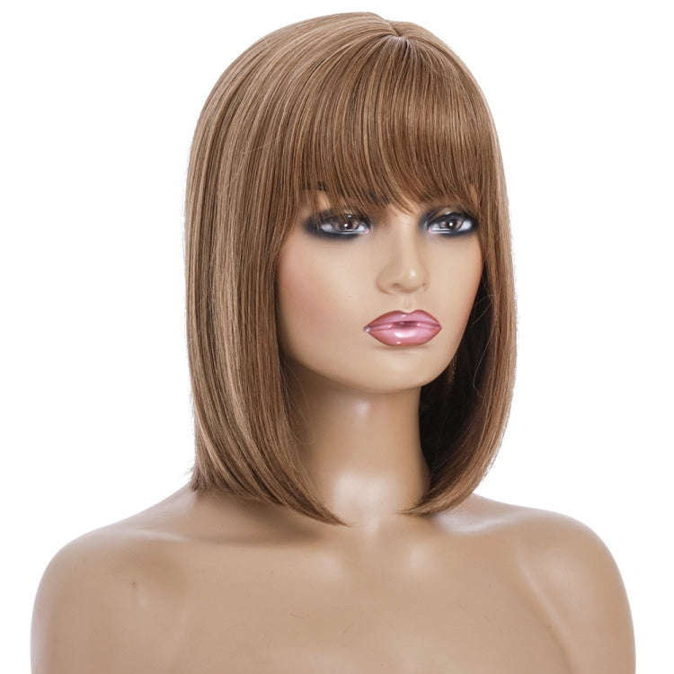 Wig-435A Brown Ladies High Temperature Silk Short Wig Chemical Fiber Headgear
