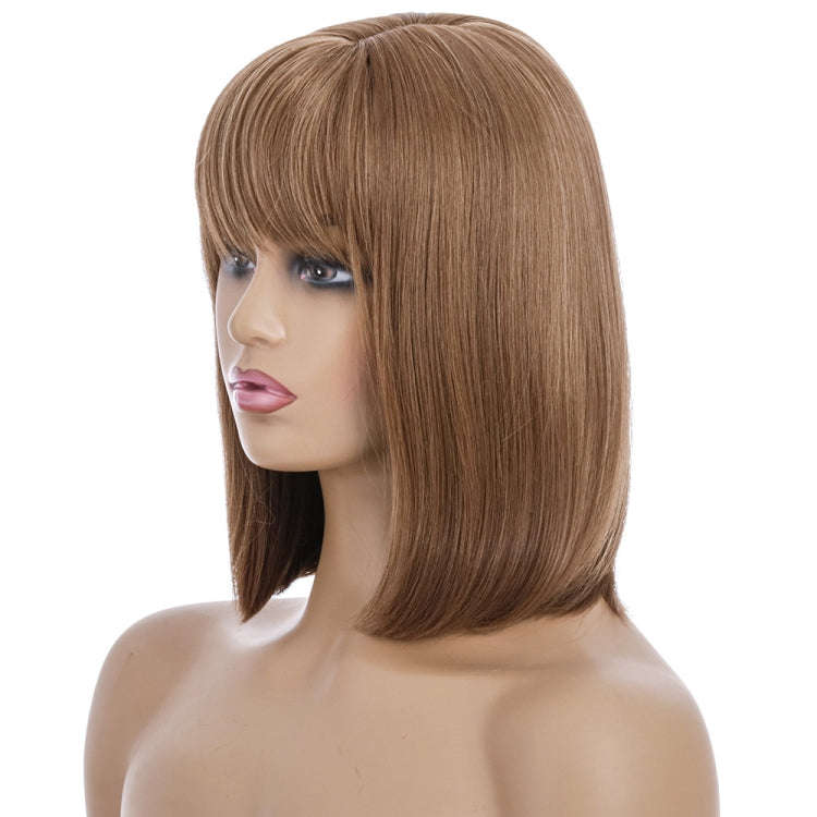 Wig-435A Brown Ladies High Temperature Silk Short Wig Chemical Fiber Headgear
