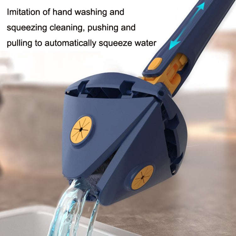 Triangular Mop Household Ceiling Cleaner Wipe Wall Tiles Imitation Hand Twist Mop with 2 Cloth(Blue)