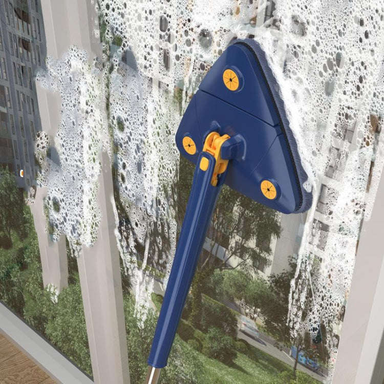 Triangular Mop Household Ceiling Cleaner Wipe Wall Tiles Imitation Hand Twist Mop with 2 Cloth(Blue)
