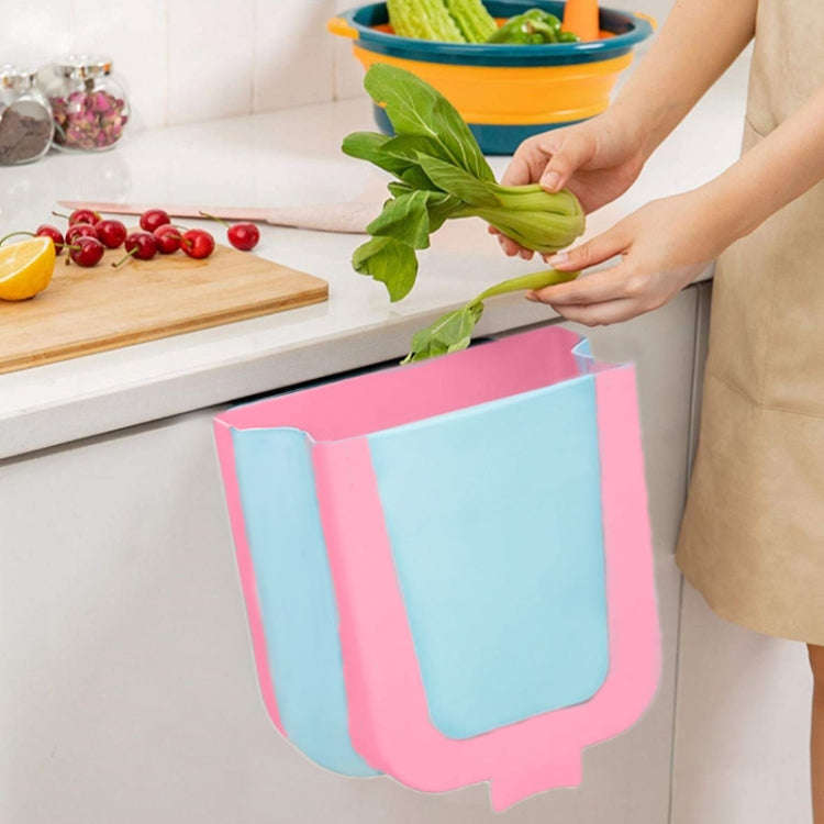 Kitchen Hanging Folding Trash Can Food Waste Storage Bin(Pink)