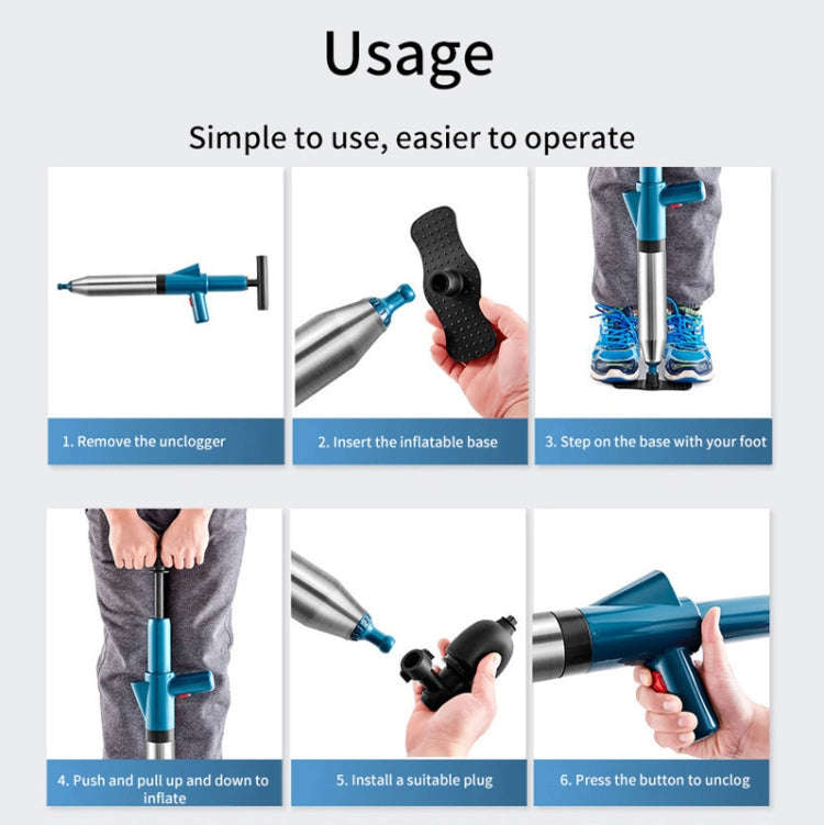 Toilet Pipe Dredger Toilet Sewer Floor Drain Clogged Household High Pressure Pneumatic Tool(Green)