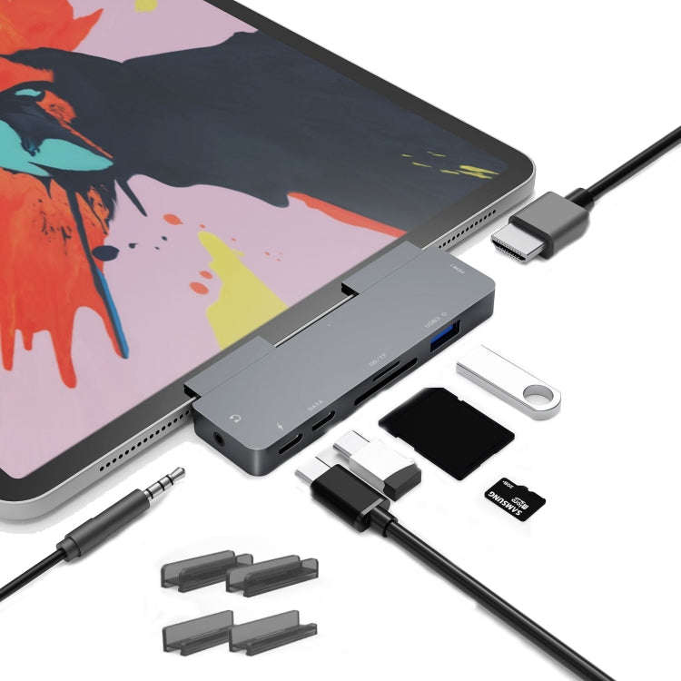 For IPad Pro 7-In-1 HDMI 4K + 3.5mm Audio + SD/TF+ 1 USB 3.0 + USB-C/Type-C + PD USB-C Docking St...
