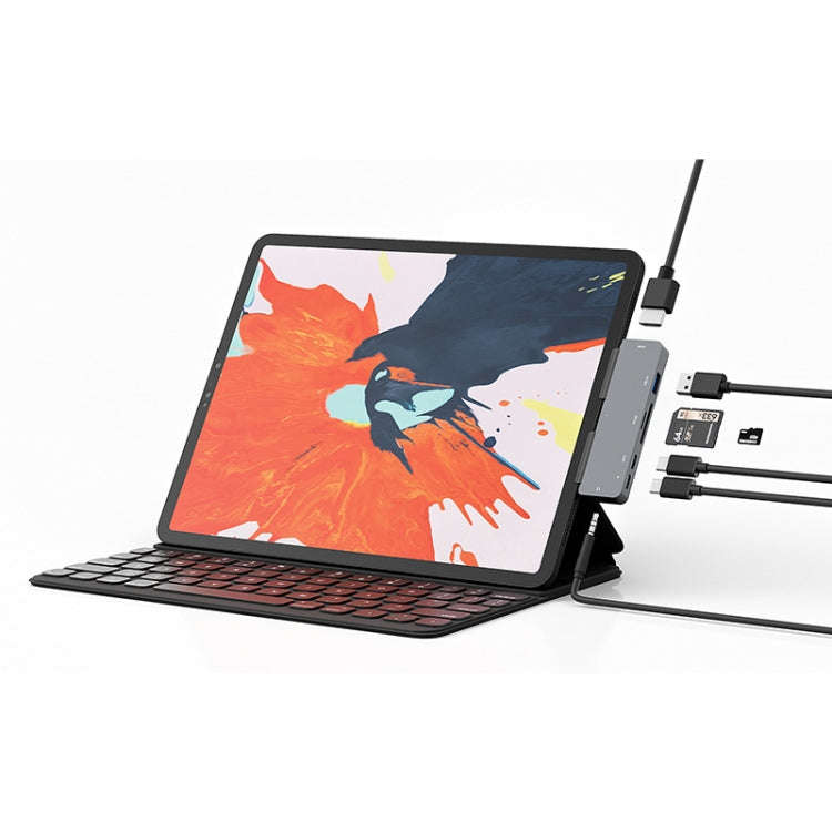 For IPad Pro 7-In-1 HDMI 4K + 3.5mm Audio + SD/TF+ 1 USB 3.0 + USB-C/Type-C + PD USB-C Docking St...
