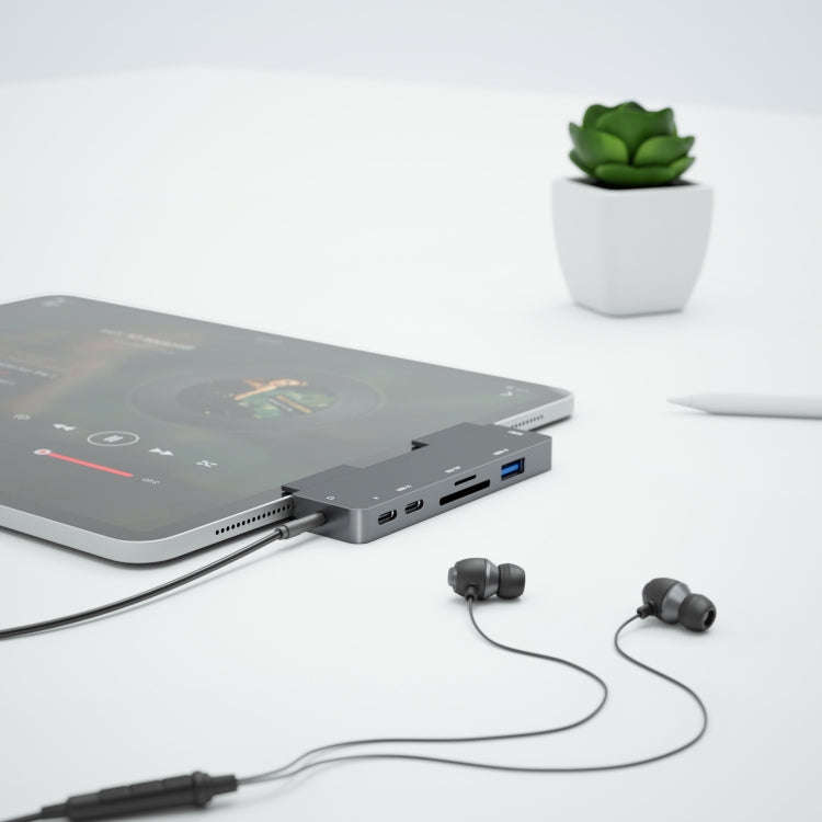 For IPad Pro 7-In-1 HDMI 4K + 3.5mm Audio + SD/TF+ 1 USB 3.0 + USB-C/Type-C + PD USB-C Docking St...