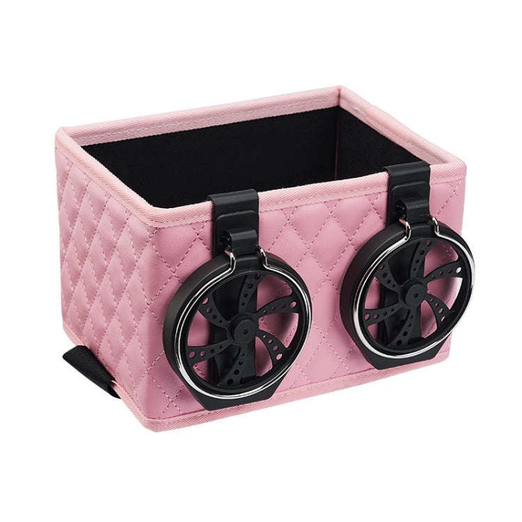 Car Armrest Box Folding Storage Box Multifunctional Water Cup Holder(Leather Pink)
