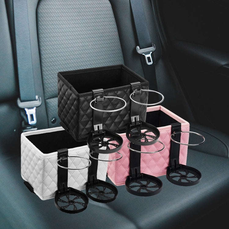 Car Armrest Box Folding Storage Box Multifunctional Water Cup Holder(Leather Beige)