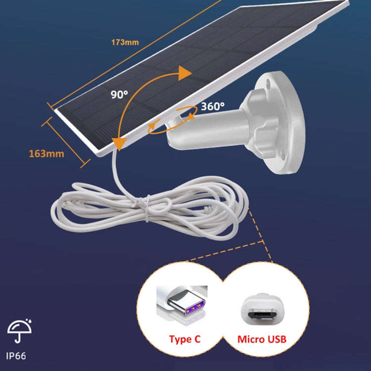 5W Monocrystalline Silicon Outdoor Camera Solar Panel Support USB&Type-C/USB-C Interface