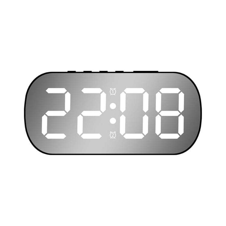 6637 LED Digital Display Temperature Electronic Clock Desktop Mirror Alarm Clock(Black White Light)