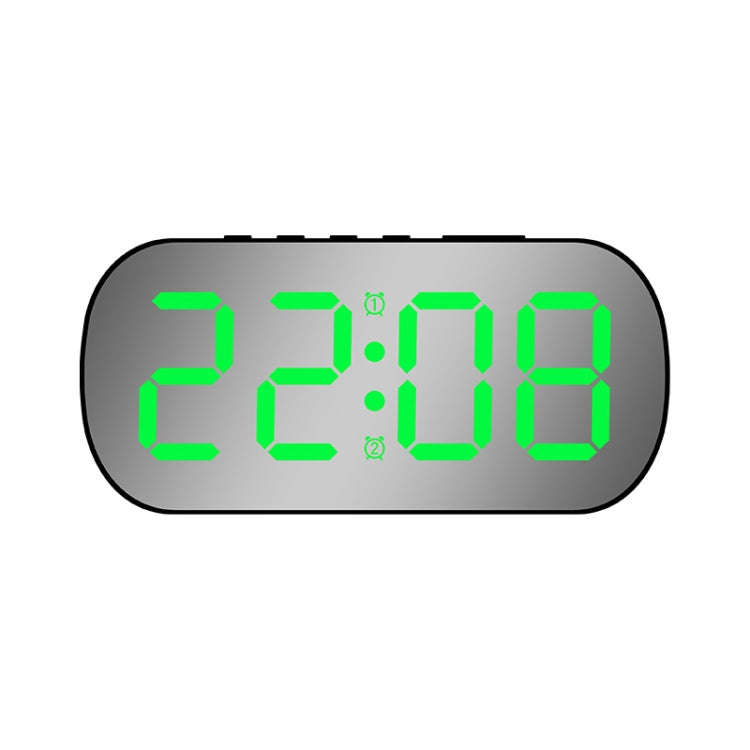 6637 LED Digital Display Temperature Electronic Clock Desktop Mirror Alarm Clock(Black Green Light)
