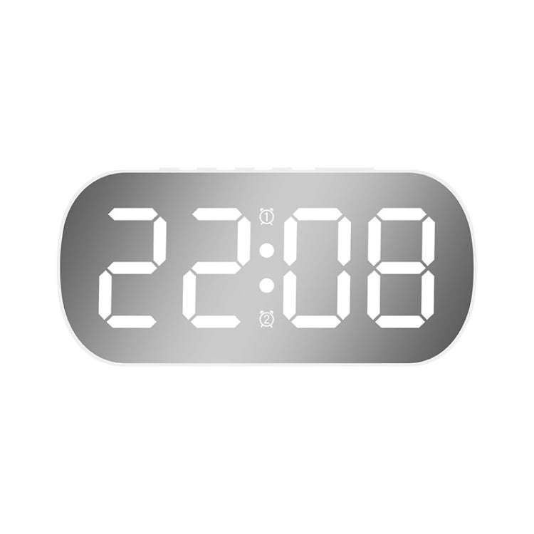 6637 LED Digital Display Temperature Electronic Clock Desktop Mirror Alarm Clock(White White Light)