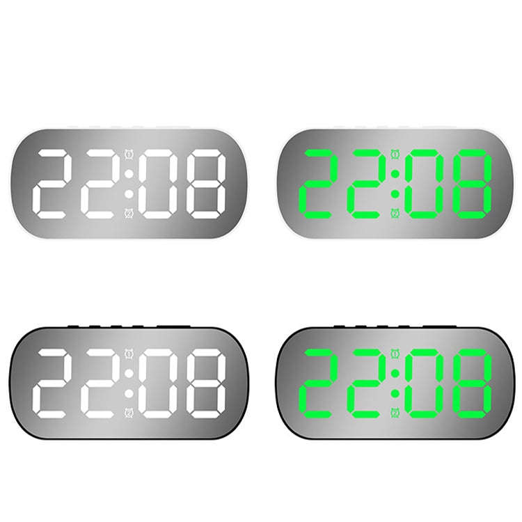 6637 LED Digital Display Temperature Electronic Clock Desktop Mirror Alarm Clock(White Green Light)