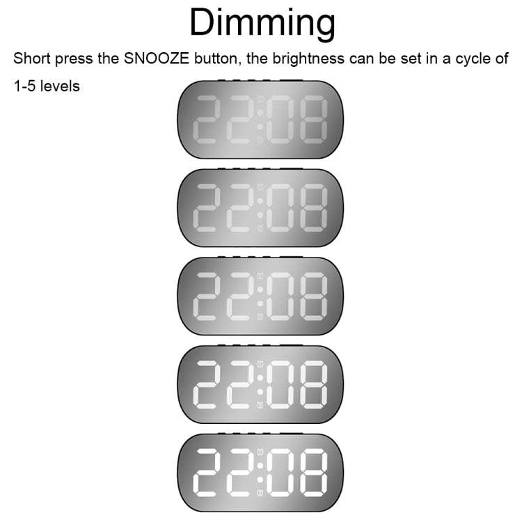 6637 LED Digital Display Temperature Electronic Clock Desktop Mirror Alarm Clock(White White Light)