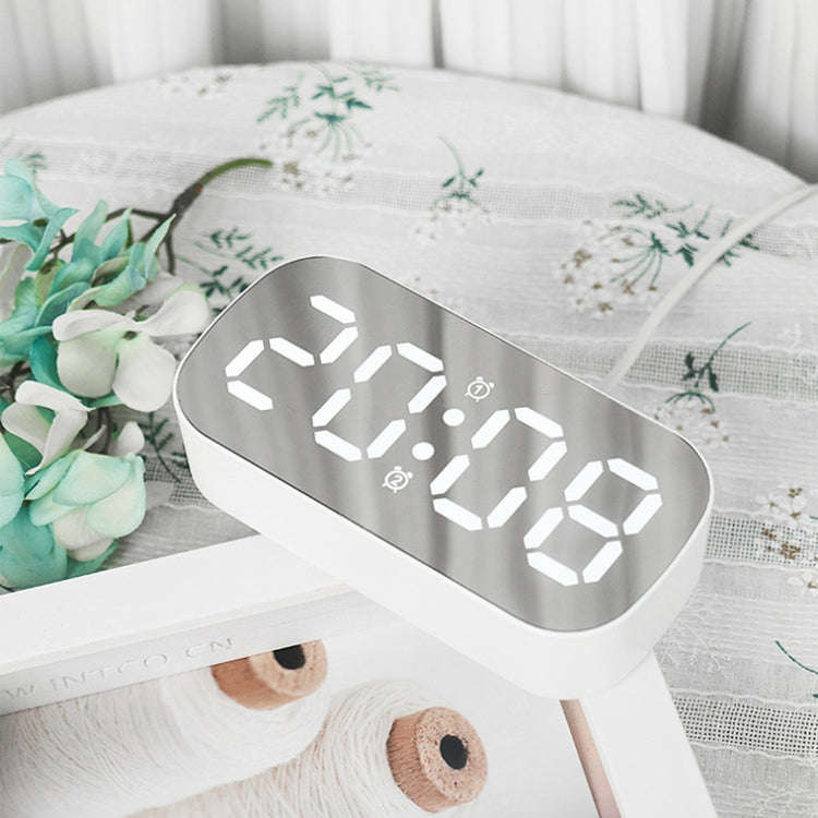6637 LED Digital Display Temperature Electronic Clock Desktop Mirror Alarm Clock(Black Green Light)