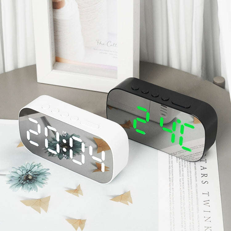 6637 LED Digital Display Temperature Electronic Clock Desktop Mirror Alarm Clock(Black White Light)