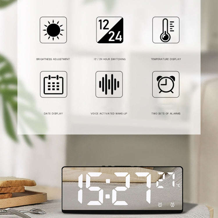 6631 LED Digital Display Multifunctional Electronic Clock Desktop Temperature Mirror Alarm Clock(...