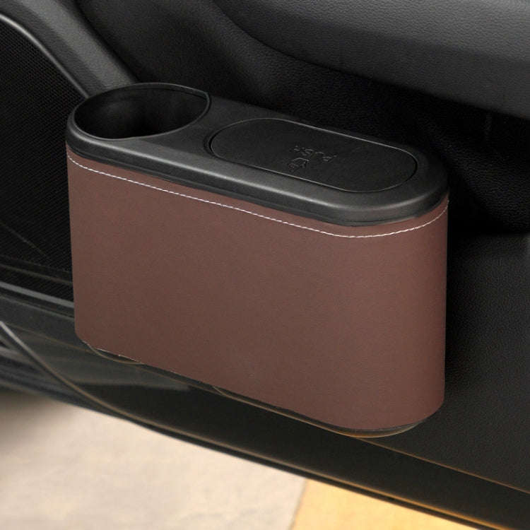 Car Seat Water Cup Holder Umbrella Storage Box Trash Can, Color: Brown Leather