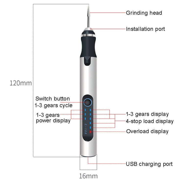 SNJ-3681 Mini Engraving Pen Wireless Polishing Electric Grinder, Style: Silver+Grinding Head+Cutt...