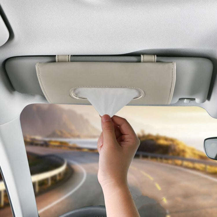 Car Sun Visor Tissue Holder Leather Hanging Storage Box(Beige)
