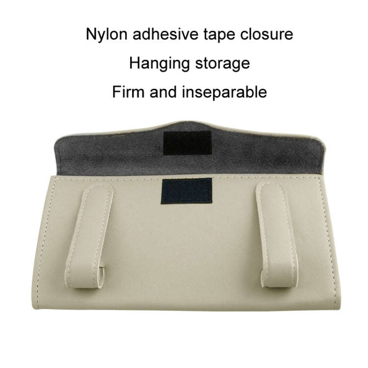 Car Sun Visor Tissue Holder Leather Hanging Storage Box(Beige)