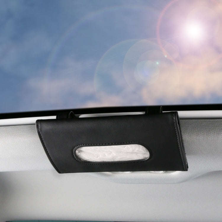 Car Sun Visor Tissue Holder Leather Hanging Storage Box(Beige)
