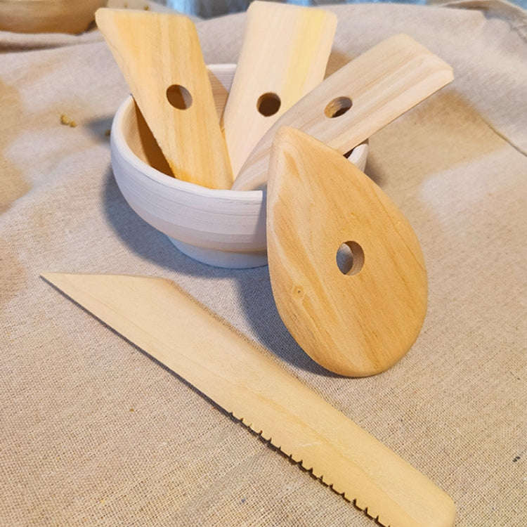 5pcs/set Wooden Skeleton Knife Pottery Scraper Handmade Tools
