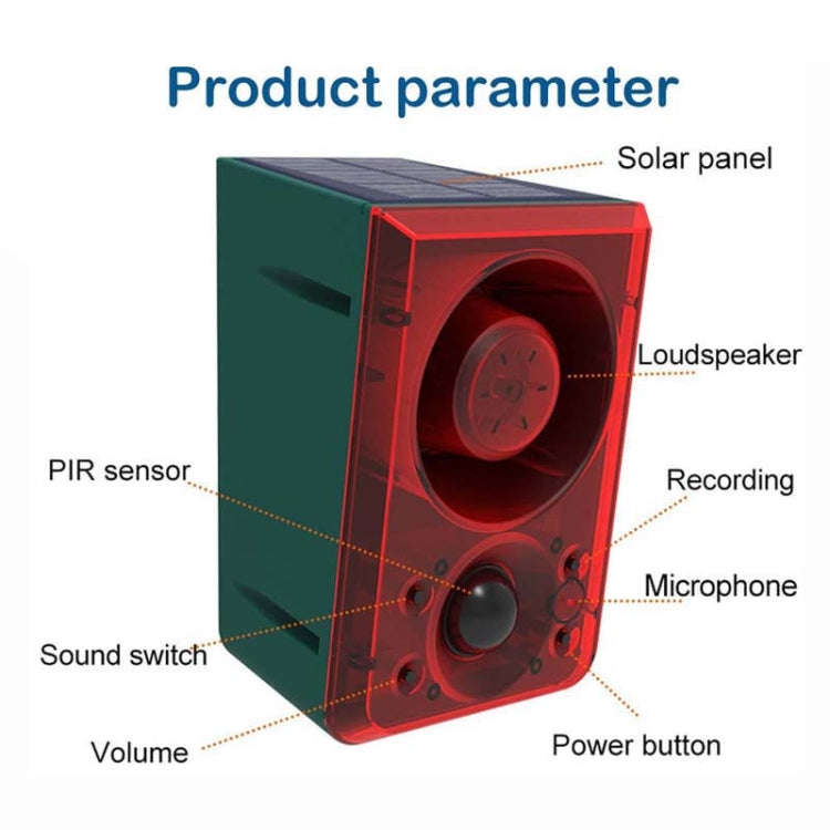 N911N Solar Alarm Infrared Sensor Sound And Light Blast Warning Light Animal Repeller(English Ver...