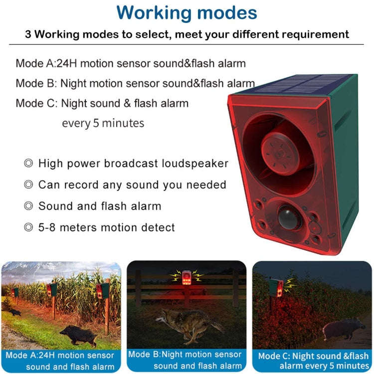 N911N Solar Alarm Infrared Sensor Sound And Light Blast Warning Light Animal Repeller(English Ver...