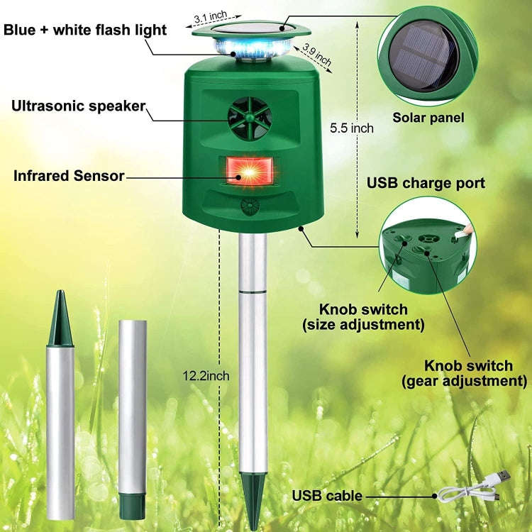 SK698 Solar Powered Animal Repeller 360 Degree Strobe Light Bird Repeller Ultrasonic Rat Repeller...