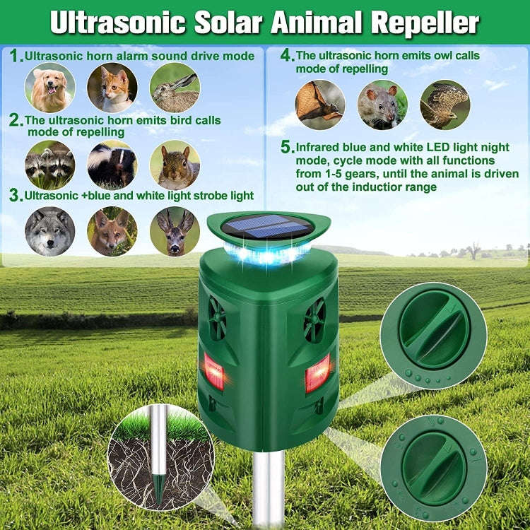 SK698 Solar Powered Animal Repeller 360 Degree Strobe Light Bird Repeller Ultrasonic Rat Repeller...