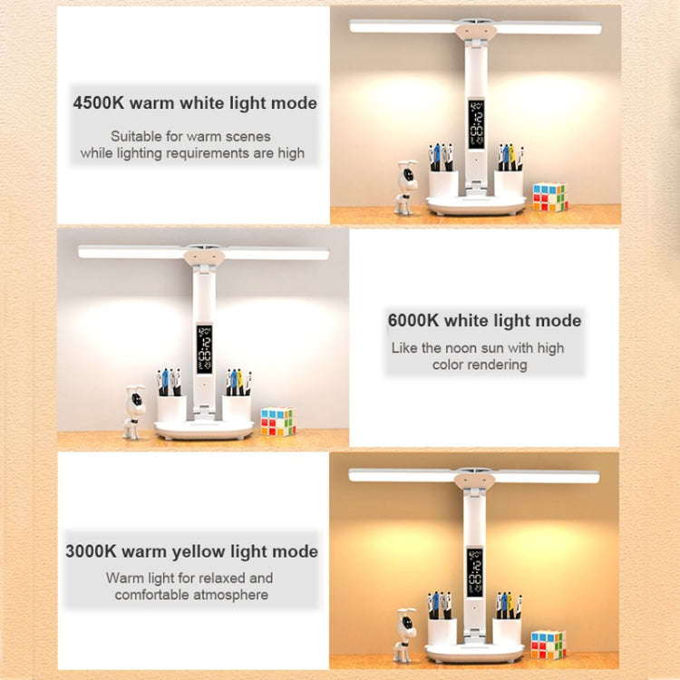 LED Intelligent Digital Display Foldable Desk Lamp, Style: Double Head Charging 2000mAh