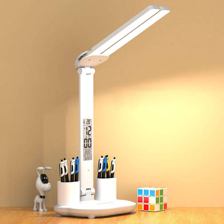LED Intelligent Digital Display Foldable Desk Lamp, Style: Double Head Charging 3200mAh