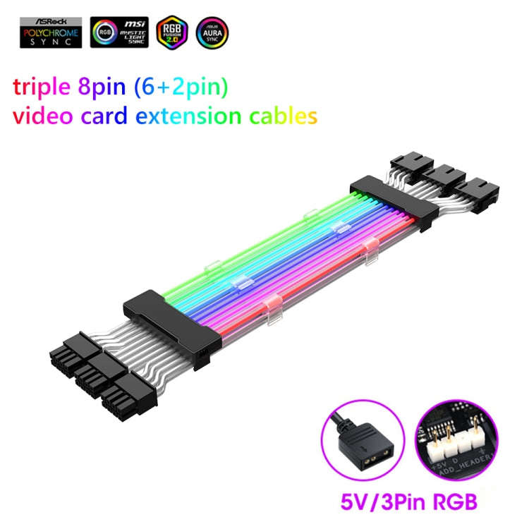 3x8pin Graphics Card Power Supply Wire White 5V ARGB Neon Color Line