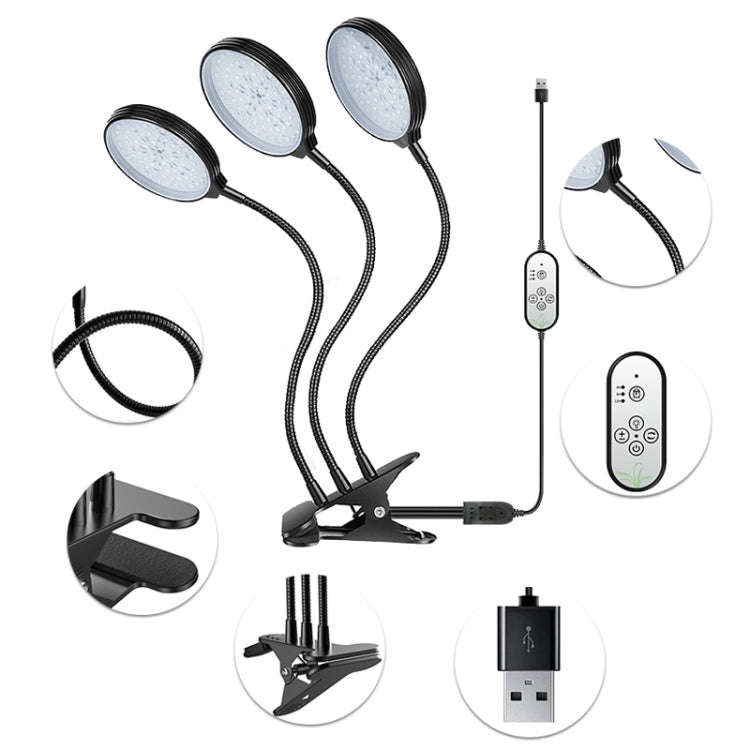 LED Plant Growth Light USB Remote Control Timing Fill Light Two Heads(Red Warm Light)