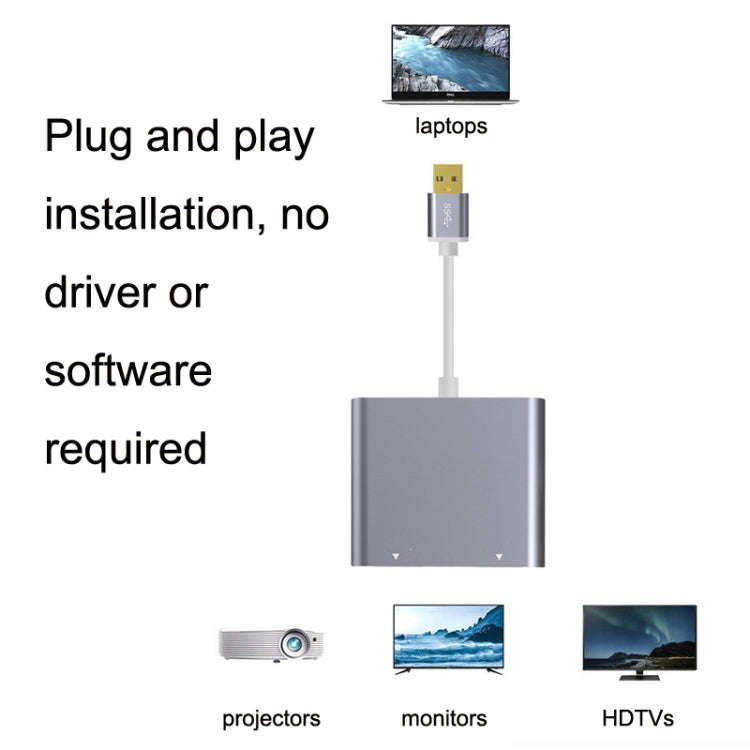 USB 3.0 To Dual HDMI High Definition Converter 4K USB Same Screen Extender(Grey)