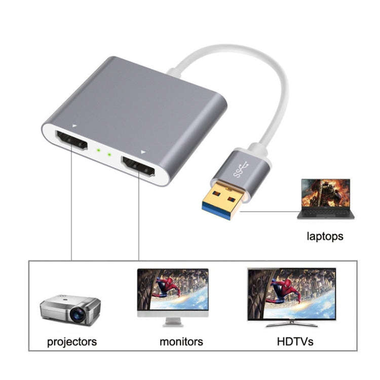 USB 3.0 To Dual HDMI High Definition Converter 4K USB Same Screen Extender(Grey)