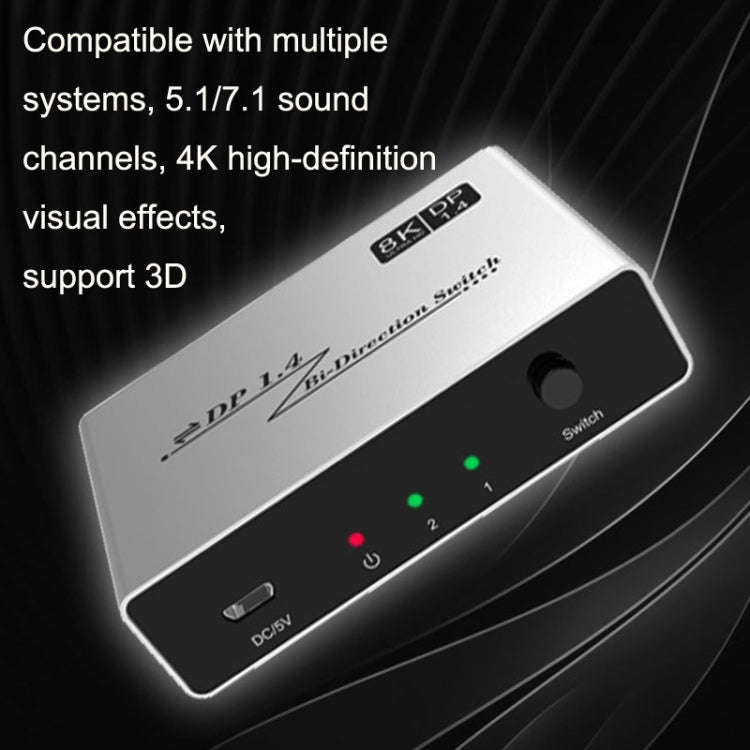 8K 60HZ 1.4V 2 In 1 Out DP Bidirectional Switcher(Grey)