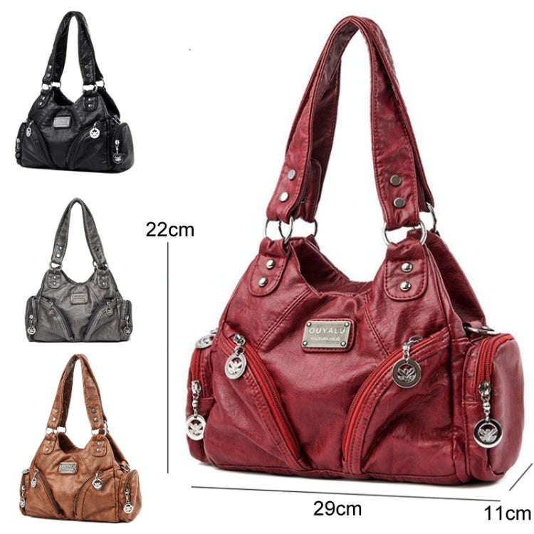 Retro Soft Leather Motorcycle Bag Women Diagonal Shoulder Bag(Grey)