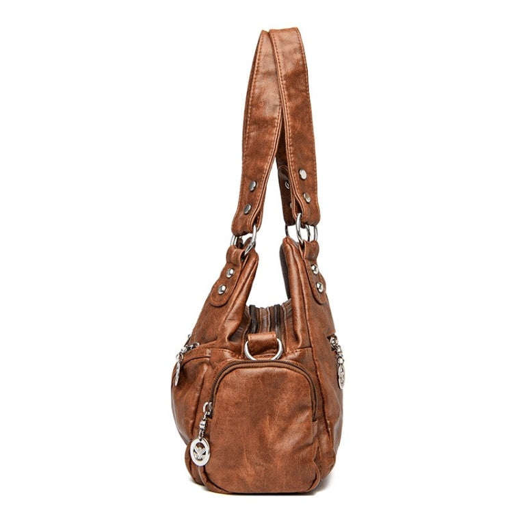 Retro Soft Leather Motorcycle Bag Women Diagonal Shoulder Bag(Grey)