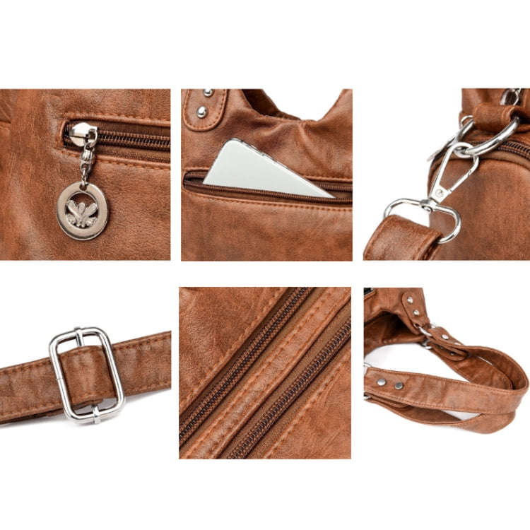 Retro Soft Leather Motorcycle Bag Women Diagonal Shoulder Bag(Grey)